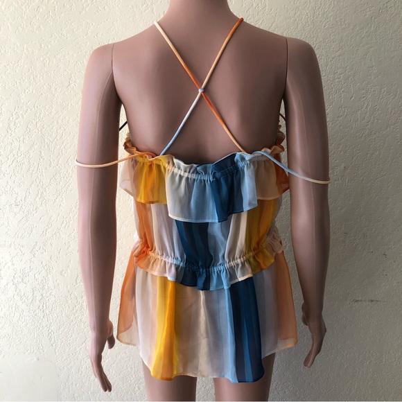 H&M Women’s Size 8 Multicolored Blouse Elastic Chiffon Shirt Spaghetti Straps - Picture 2 of 16